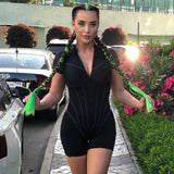 Sibybo Women Jumpsuit Rompers Autumn Tight Short Sleeve Zipper Bodycon Playsuit Street Sexy Femme Black Sport Fitness Playsuit