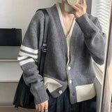 Flytonn-Modern style matching TB color fake two cashmere knitted cardigan women autumn winter V-neck sweater jacket loose sweater