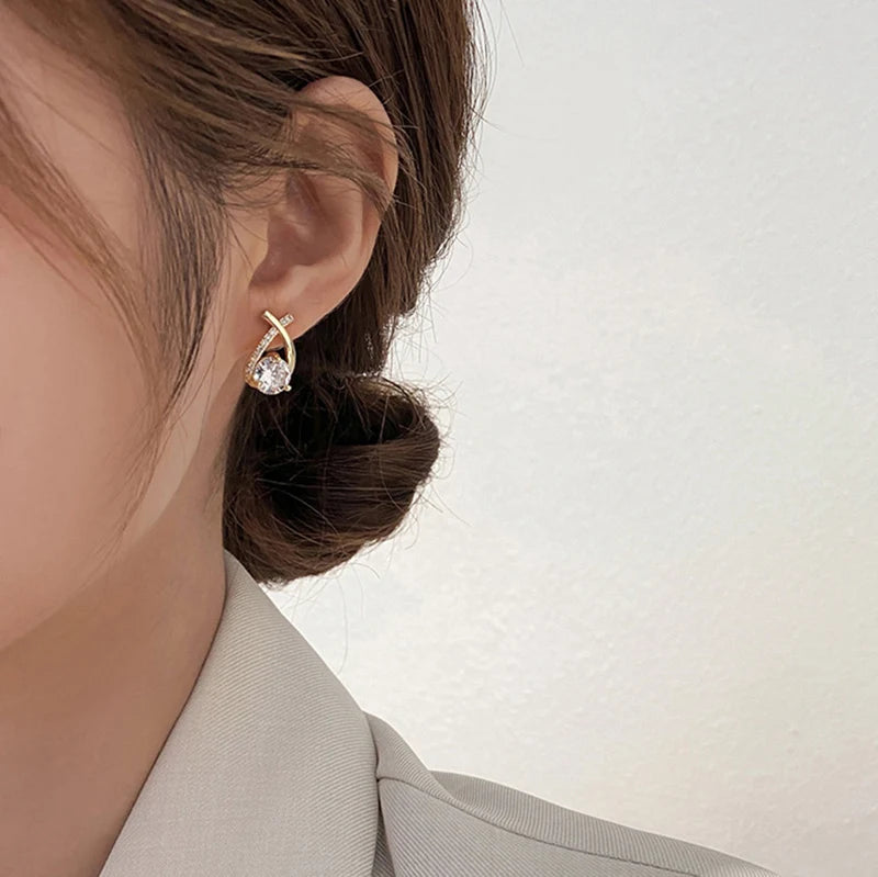 Flytonn-New Design Irregular U-shaped Gold Color Stud Earrings for Woman Korean Crystal Fashion Jewelry Unusual Accessories Girls