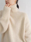 Flytonn-2024 Autumn and Winter New Thick Cashmere Sweater Women High Neck Pullover Sweater Warm Loose Knitted Base Sweater Jacket Tops