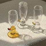 FLYTONN-Cute Duck Pearl Necklace Glass Goblet Mug Champagne Cocktail Transparent Wine Cup Barware Table Decor Borosilicate Glass