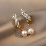 Flytonn-New Classic Elegant Imitation Pearl Dangle Earrings for Women Crystal Long Tassel Exquisite Drop Earring Wedding Jewelry