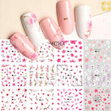 Flytonn 12pcs Cherry Blossom Water Nail Decals Pink Floral Petals Nail Art Stickers Set Sakura Flower Manicure Decoration Wraps