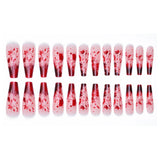 Flytonn-Halloween Nails 24Pcs Red Blood Drop False Nails Halloween Dark Smudge Fake Nail Almond Removable False Nail With Jelly Glue For Women&Girl