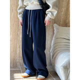 FLYTONN-Air Cotton Drawstring Elastic Waist Draping Wide Leg Casual for Women's Extremely Simple Tube Pants