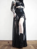 Flytonn Mall Goth Mesh Long Skirt Women Streetwear Punk Sexy Vintage High Waist Split Skirt Harajuku Nightclub See Through Skirt