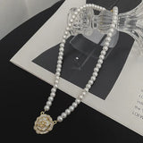 Flytonn Flytonn Elegant Fashion Rose Pearl Bead Necklace for Women Temperament Flower Versatile Clavicle Chain Necklace Women's Jewelry Gift