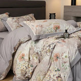 FLYTONN-Brushed 1000TC Egyptian Cotton Bedding Set Double Queen King Floral Blossom Print Soft Duvet Cover Flat/Fitted Sheet Pillowcases