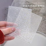 Flytonn Laser Gilding Irregular Line Pattern Nail Art Decorations Gold Manicure Nail Waterproof Decals Polish Stickers
