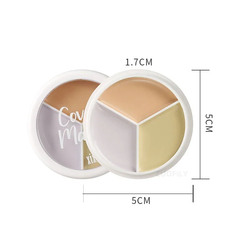 Flytonn 3-Color Concealer Palette Foundation Cream Full Coverage Suit for All Skin Face Makeup Cover Dark Circles Acne Pores Cream Base