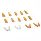 Flytonn- 24Pcs/Box Yellow Daisy Long Ballerina Wearable Fake Nails Press on  Full Cover Detachable Finished Fingernails