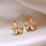 Flytonn-Girl's Elegant White Enamel Opals Five Leaf Petal Flower Earrings 2024 New Fashion Jewelry for Women‘s Party Sweet Accessories