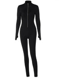 Flytonn Fall Outfits Women Zipper Solid Long Sleeve Jumpsuit Waist Sexy Slim Femme Playsuit Fitness Party Temperament Sportswear