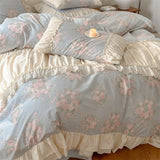 Cifeeo-Pure Cotton French Floral Bedding Set Vintage Country Flowers Ruffles Duvet Cover Flat Sheet Or Bed Skirt With Pillowcases 4Pcs