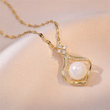 Flytonn Exquisite Fashion Mermaid Pearl Necklace Retro Dinner Light Luxury Versatile Stainless Steel Clavicle Chain