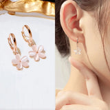 Flytonn-Korean Elegant Cute Opal Flower Hoop Earrings for Women Girls Fashion Metal Circle Boucle D'oreille Jewelry