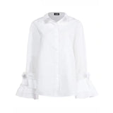 Flytonn-Elegant Office Women Shirt Blouse Fashion Tunic Long Flare Sleeve Tops Casual Turndown Collar Shirts Solid Buttons Party Blusas