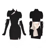 FLYTONN-Women Mini Dress Lace Up Bandage Slim Short Dresses Black High Street Soft Elastic Sexy Hollow Out Elegant Clothes 2024