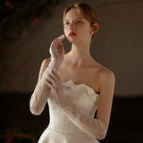 Flytonn-Wedding Accessory Bridal Gloves Beaded Lace Long Gloves for Bride