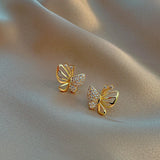 Flytonn- Gold Color Cubic Zircon Butterfly Stud Earrings Simple Geometric Stud Earrings for Women Girl Party Jewelry 2024