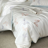 Flytonn-Luxury Butterfly Embroidery Lyocell Cotton Soft Silky Cool Feeling Skin Friendly Bedding Set Duvet Cover Bed Sheet Pillowcases