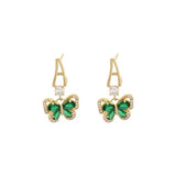 Flytonn-925 Silver Needle Vintage Green Crystal Butterfly Drop Earrings for Women Jewelry 2024 Trending Luxury Zircon Women's Earrings