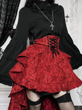 Flytonn Fairycore Grunge Lolita Skirt Women Dark Gothic Christmas High Waist Bandage Corset Skirt Aesthetic Streetwear Partywear