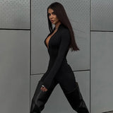 Sibybo Autumn New Jumpsuit Women Slim Fit Sexy Jump Streetwear Sexy Ladies Long Sleeve Pants Bodycon V-neck Jumpsuit