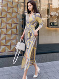 Summer Women Dress Long Bodycon Evening Female Vintage Party Beach Women Dresses Casual Vestido Prom Sexy Print Yellow Y2K