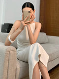 Flytonn-back to school fit nyc outfit -Summer New Sexy Sleeveless Strap Midi Dress Women Elegant Bodycon Birthday Party White Vestidos Female Chic Robe Clothes