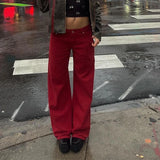 Flytonn-00s Retro Aesthetic Loose Jeans Women Vintage Denim Wide Leg Pants Trousers Boyfriend Harajuku Grunge Long Pants Y2K Streetwear