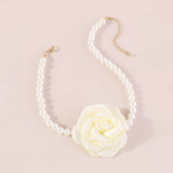 Flytonn Imitation Pearl Bead Flower Choker Women's Necklace On The Neck White  Floral Rose Chocker 2023  Jewelry Korean Y2K Accessories