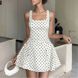 Flytonn-Women's Polka Dot Mini Skirt Tank Top Open Back Loose Tube Skirt Elegant Pleated Elastic Beach Skirt Simply Formal Dress Women