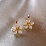 Flytonn-Girl's Elegant White Enamel Opals Five Leaf Petal Flower Earrings 2024 New Fashion Jewelry for Women‘s Party Sweet Accessories