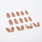 Flytonn- 24pcs French Style Nude Detachable Long Ballerina False Nails W Small Diamond  Design Wearable Fake Nails Full Cover Nail Tips