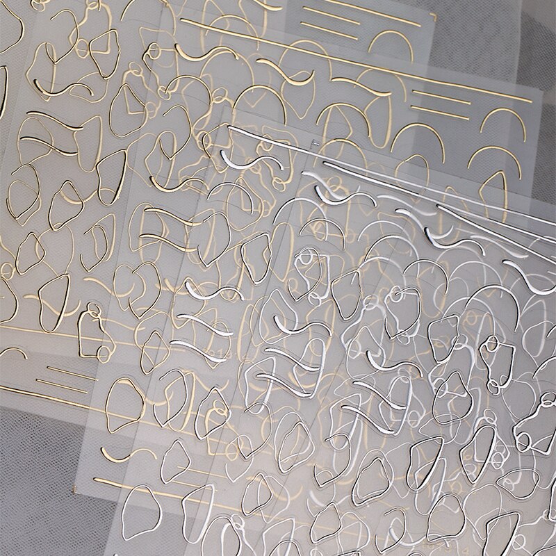 Flytonn Laser Gilding Irregular Line Pattern Nail Art Decorations Gold Manicure Nail Waterproof Decals Polish Stickers