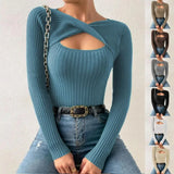 FLYTONN-Trendy Lady Base Top Slim Fit Thermal Knitted Anti-pilling Spring Top