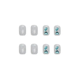 Flytonn- 24pcs/Box Gradient Nail Art Patches False Nails Short Square Nail Blue Starry Glitter Teardrop Diamond Fake Nail Tips