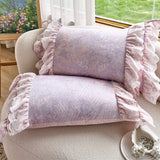 Cifeeo-Purple Vintage Digital Printing Double Layer Lace Ruffles Bedding Set 100S Egyptian Cotton Duvet Cover Set Bed Sheet Pillowcases