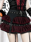 Flytonn Streetwear Punk Gothic Skirt Women Harajuku Y2k E-girl Emo Alternative Grunge Red Black Mesh Patchwork Pleated Skirts