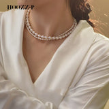 Flytonn Luxury Pearl Necklace Natural Freshwater Pearls Multilayer 2 Rows Rice Shape Choker For Wedding Women Wholesale Jewelry Sets New