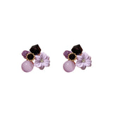 Flytonn-Purple Crystal Flower Stud Earrings for Woman Korean Fashion Jewelry Wedding Party Girl Elegance Set Accessories