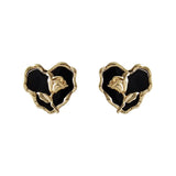 Flytonn-Unique Design Irregular Black Heart-shaped Three-Dimensional Rose Earrings 2024 New Jewelry Fashion for Women's Accessories