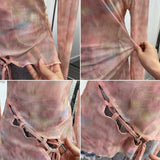 FLYTONN-Summer Date Night Outfit Women Irregular Lace Fungus Tie-Dye Long Sleeve T-Shirt Printed Mesh See-through Sun Protection Cover-Up Hot Girl Short Top Tee