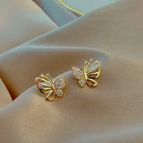 Flytonn- Gold Color Cubic Zircon Butterfly Stud Earrings Simple Geometric Stud Earrings for Women Girl Party Jewelry 2024