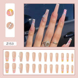 Flytonn- Butterfly Lovely Girl Nail Art Wearable Press On Fake Nails Tips With Glue And Sticker 24pcs/box With Wearing Tools As Gift