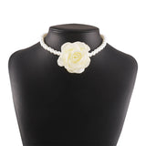 Flytonn Imitation Pearl Bead Flower Choker Women's Necklace On The Neck White  Floral Rose Chocker 2023  Jewelry Korean Y2K Accessories