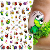 Flytonn Cute Ant Cartoon Nail Sticker Bee Ladybug Succulent Plant Rainbow Slider Manicure Stickers Spring Summer Nail Decoration LEEB168