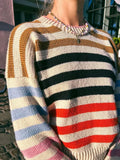 Flytonn-Christmas Thanksgiving Gift New Year's Eve Casual Outfits Female Versatile O Neck Colorful Stripes Knitted Sweater Fashion Full Sleeve Loose Pullover Lady Autumn Winter New Streetwear