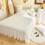 Cifeeo-French Double Layer Ruffles Embroidery Vintage Bedding Set, Cream White, 100% Cotton, Quilt Cover, Bed Skirt, Pillowcases